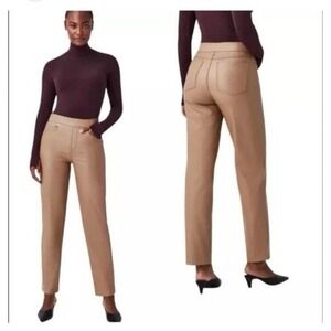 Spanx Faux Leather Pants Petite 1X/1T Toffee Tan Slim Straight Stretch Vegan NWT